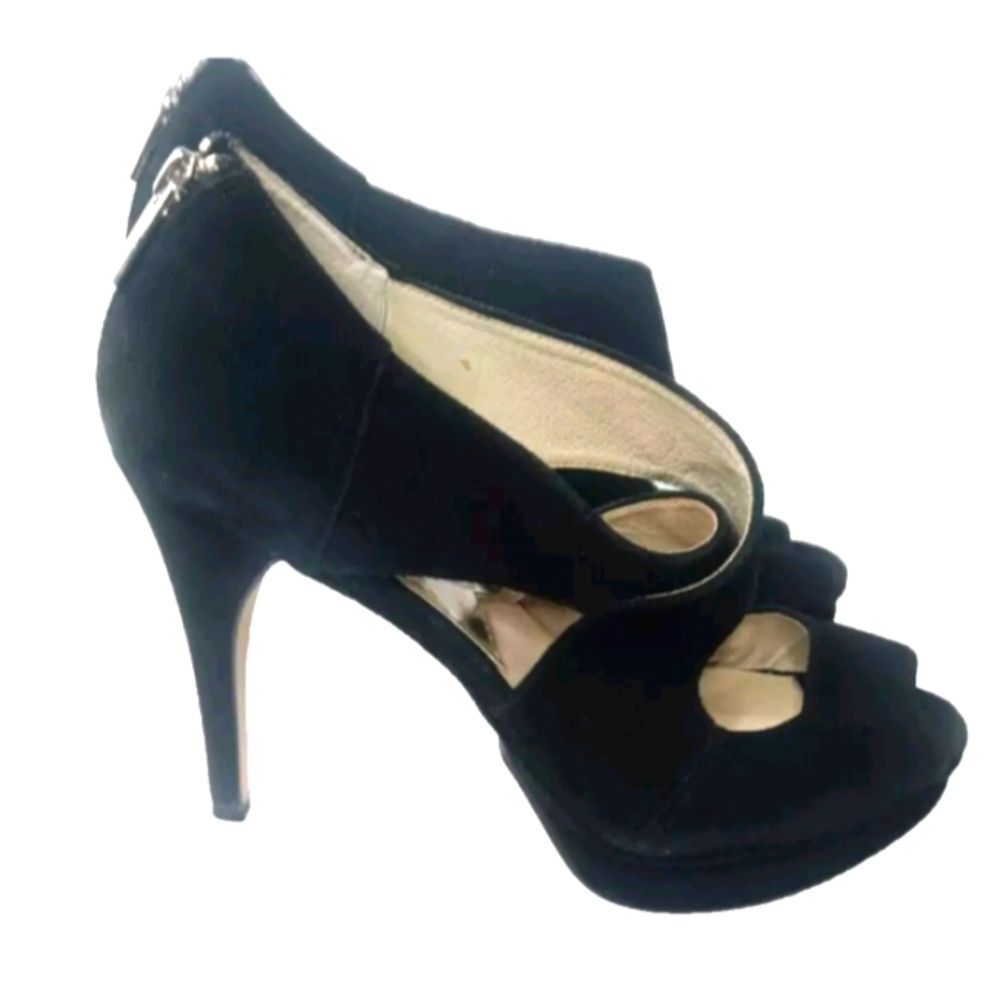 Michael Kors Elena Peep Toe Stiletto Heels Women's Size 10 M Black Suede Shoes